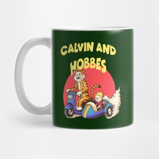 calvin and hobbes riding sidecar motorbike Mug